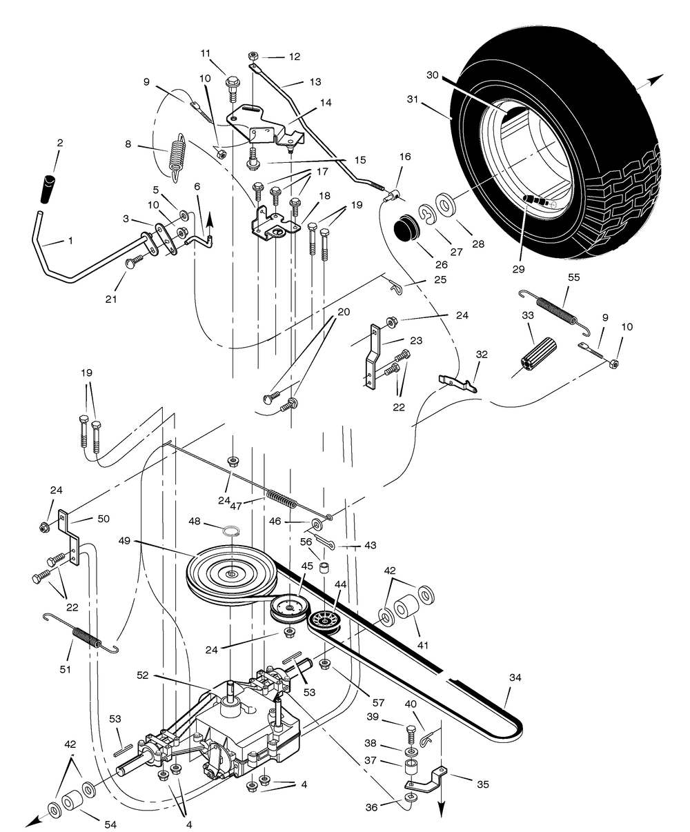 Motion Drive Diagram and Parts List for 461004X92B 2005 Briggs and Stratton Lawn Tractor